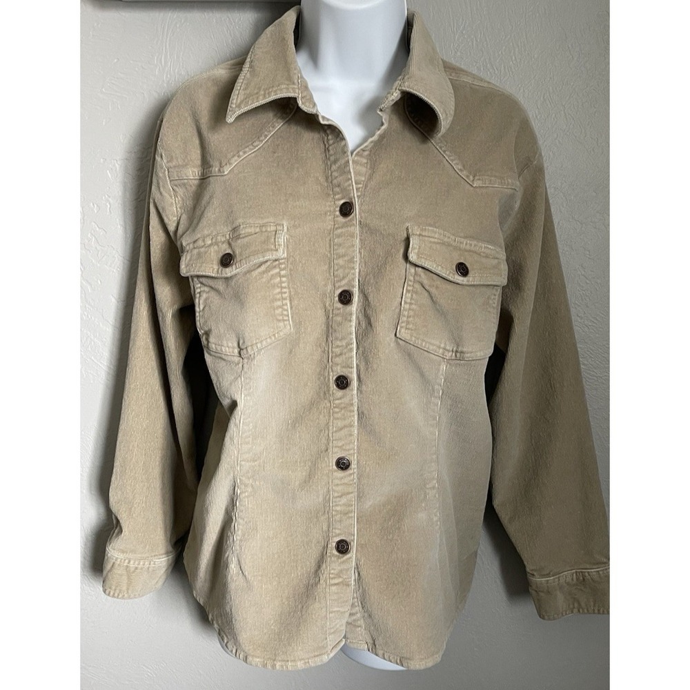Bailey Point Womens 1X 14/16 Tan Corduroy Jacket Blazer Snap Button Up Shacket